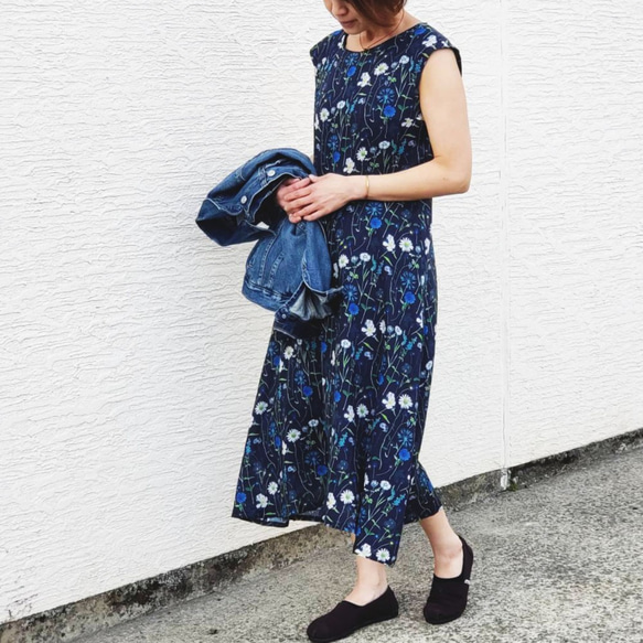 リバティ フレンチスリーブ ワンピース フレア スプリングガーデン