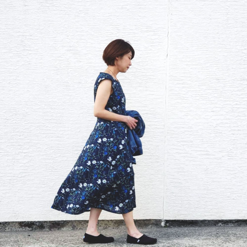 リバティ フレンチスリーブ ワンピース フレア スプリングガーデン