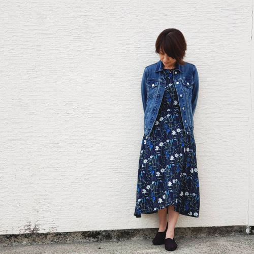 リバティ フレンチスリーブ ワンピース フレア スプリングガーデン