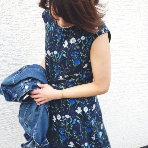 リバティ フレンチスリーブ ワンピース フレア スプリングガーデン