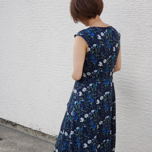 リバティ フレンチスリーブ ワンピース フレア スプリングガーデン