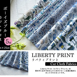 リバティ【カットクロス】生地「BOYSブルー」5種セット　はぎれ　布　綿　LIBERTY 2枚目の画像