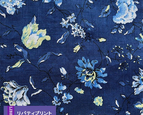 リバティフランダースリネン　シンプルコート　ハンドメイド リバティ 2021SS【リネン】 クローデット （紺系 ）（30cm単位