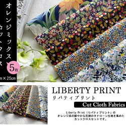 リバティ【カットクロス】生地「 オレンジミックス」5種セット　はぎれ　布　綿　LIBERTY 2枚目の画像