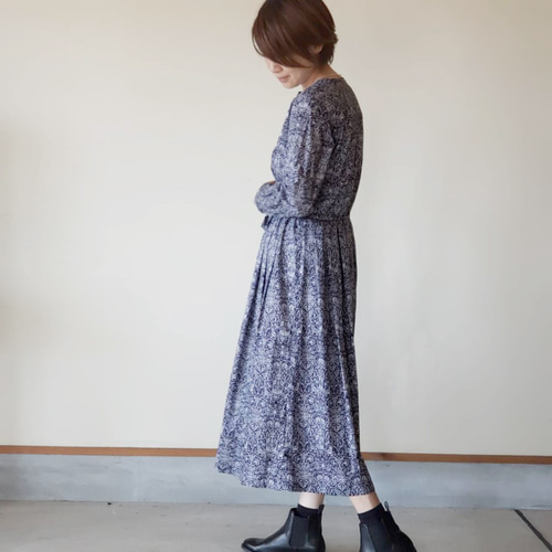 リバティ 前開きワンピース ワンピース ロデンウッド ネイビー