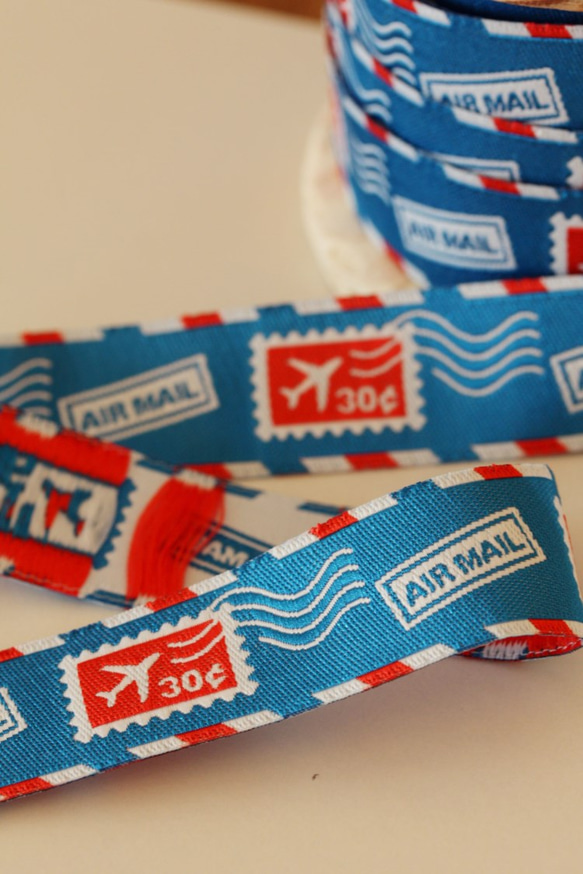 ★Air Mail」ＵＳＡ製刺繍リボン　usa-k18　幅22ｍｍ 3枚目の画像