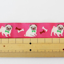 【販売終了】パグ柄ピンク　USA刺繍リボン　K3（80ｃｍ単位） 3枚目の画像