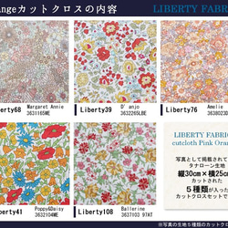 リバティ　ピンクオレンジ　カットクロス（LIBERTY FABRICS/５枚セット） 3枚目の画像