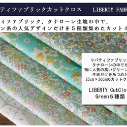 LIBERTY　グリーン系カットクロス（リバティファブリック/５枚セット） 4枚目の画像