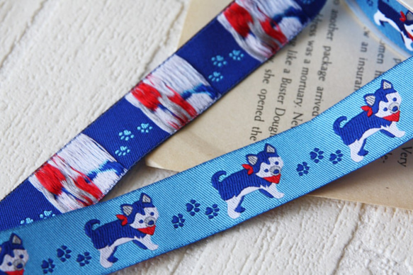 ★50ｃｍ単位「ハスキー犬柄」刺繍リボン　usa-k56　幅22ｍｍ 4枚目の画像