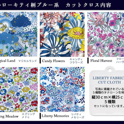 【販売終了】リバティ×キティ　コラボカットクロス　ブルー系５種（LIBERTY FABRICS/５枚セット） 4枚目の画像