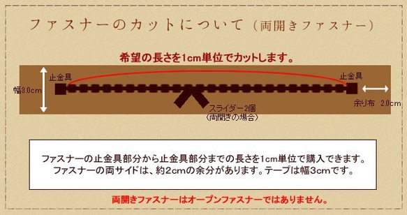 両開きファスナー　26ｃｍ〜35ｃｍまでの間から1ｃｍ単位で好きな長さで　カラーもスライダーも選べる 4枚目の画像