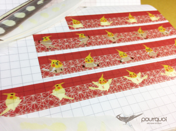 // 原創紙膠帶/ 玄鳳鸚鵡 磚塊紅 鳥兒 日本和紙 bird 第2張的照片