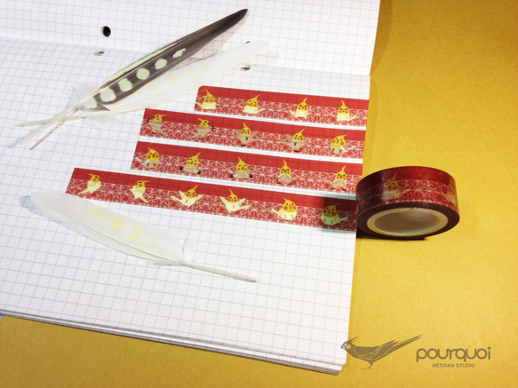 // 原創紙膠帶/ 玄鳳鸚鵡 磚塊紅 鳥兒 日本和紙 bird 第3張的照片