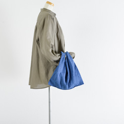 コットンリネンのショッピングバッグ【Sサイズ】◆とても小さい巾着付き◆ブルー 3枚目の画像