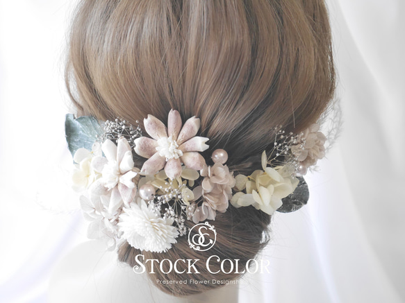 桜とアジサイの春色ヘッドドレス/ヘアアクセサリー＊プリザーブドフラワー＊結婚式 成人式 ウェディング 前撮り 髪飾り 2枚目の画像