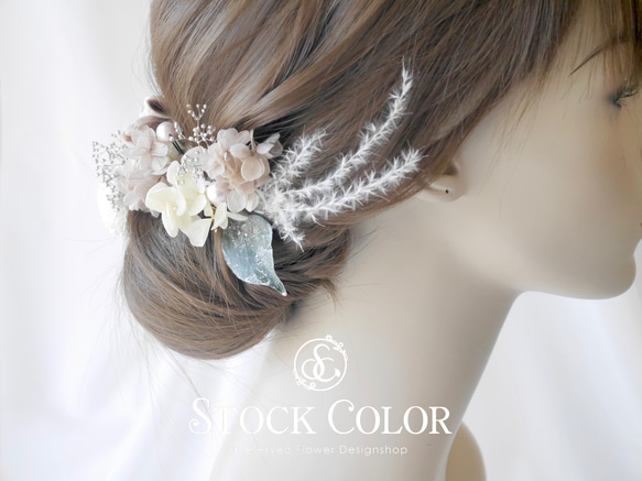 桜とアジサイの春色ヘッドドレス/ヘアアクセサリー＊プリザーブドフラワー＊結婚式 成人式 ウェディング 前撮り 髪飾り 4枚目の画像