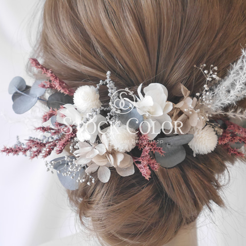 ユーカリとスターチスのヘッドドレス ヘアアクセサリー 髪飾り