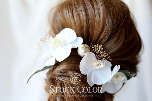 胡蝶蘭とかすみ草のヘッドドレス ヘアアクセサリー 髪飾り＊ウェディング 結婚式 成人式 白無垢 和装 前撮り 5枚目の画像