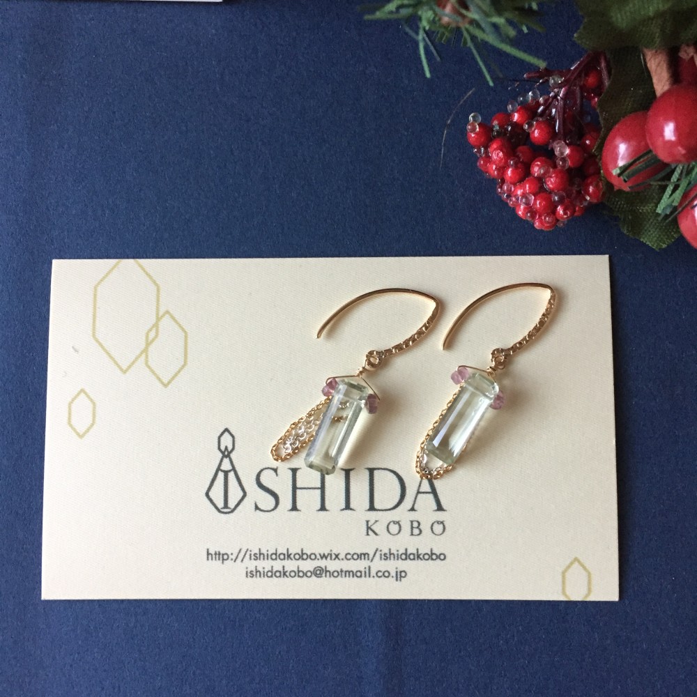 グリーンアメジストとパープルスピネルのイヤリング（ピアス）