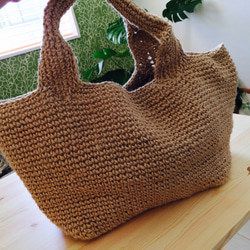 麻ひも編みバッグ スクエアトートＬ 1枚目の画像