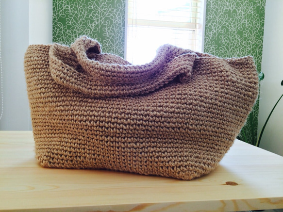 麻ひも編みバッグ スクエアトートＬ 2枚目の画像