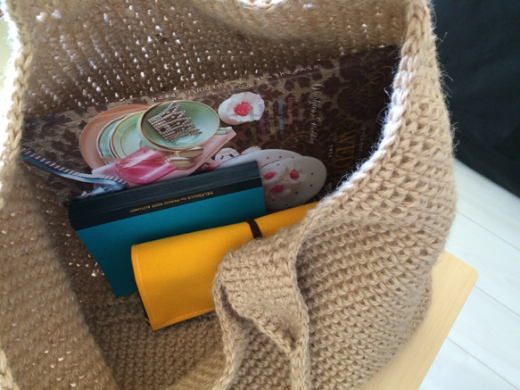 麻ひも編みバッグ スクエアトートＬ 3枚目の画像
