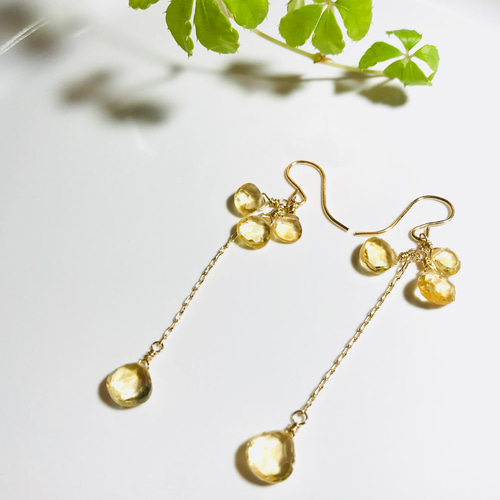 14kgf シトリン ロングチェーンピアス／イヤリング ピアス（フック 