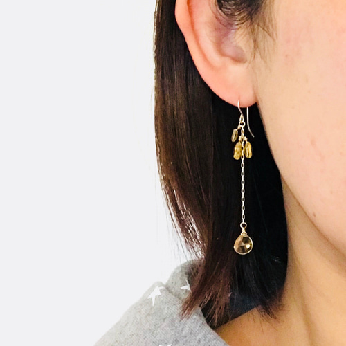 14kgf シトリン ロングチェーンピアス／イヤリング ピアス（フック 