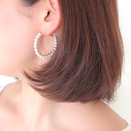 14kgf 淡水パール フープピアス／イヤリング ピアス（フープ