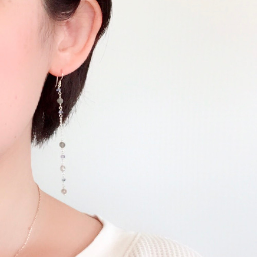 14kgf ラブラドライトとタンザナイトのステーション ロングピアス 