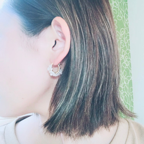 白妙◆サファイア×ラブラドライト/オパール×ホワイトトパーズ フープピアス 白妙様専用サファイア×ラブラドライト/オパール×ホワイトトパーズ