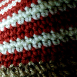 ★1点限定★　麻ひも&毛糸バッグ　手編みニットバッグ　かごバッグ　マルシェバッグ　丸型 2枚目の画像