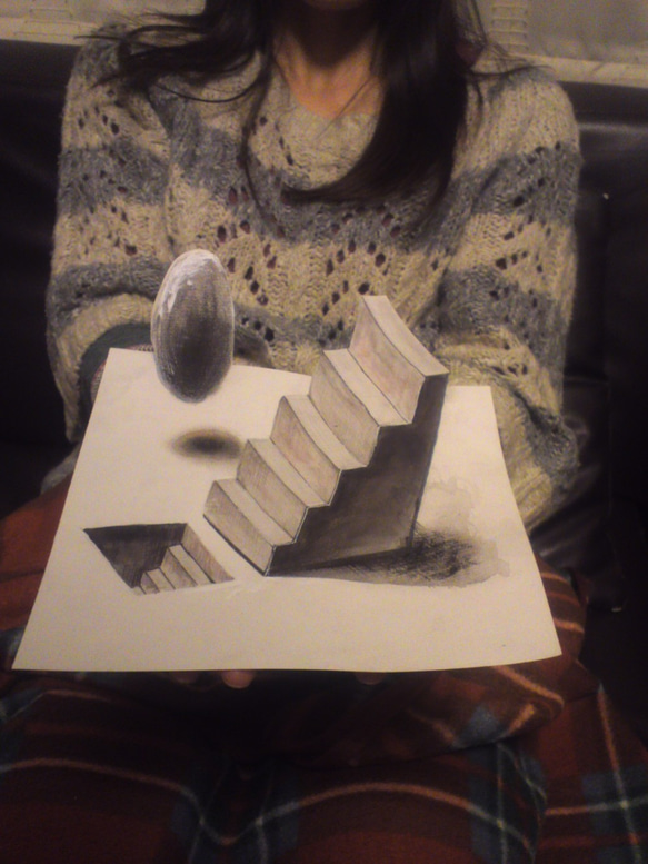 階段と宙に浮く玉（トリックアート） 3枚目の画像