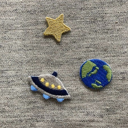 宇宙アップリケセット （UFOグレーorブルー）　刺繍ワッペン 1枚目の画像