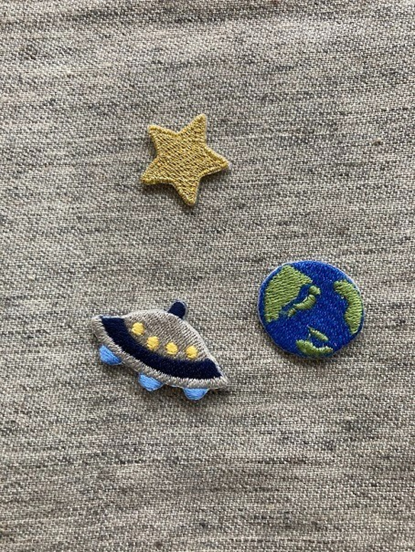 宇宙アップリケセット （UFOグレーorブルー）　刺繍ワッペン 1枚目の画像