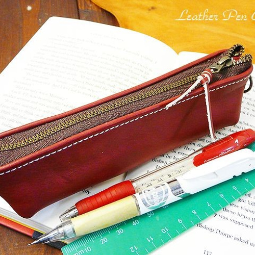 送料無料 可愛い舟形レザーペンケース 革筆箱 lsy08 ボルドー