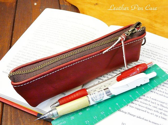 送料無料 可愛い舟形レザーペンケース 革筆箱 lsy08 ボルドー