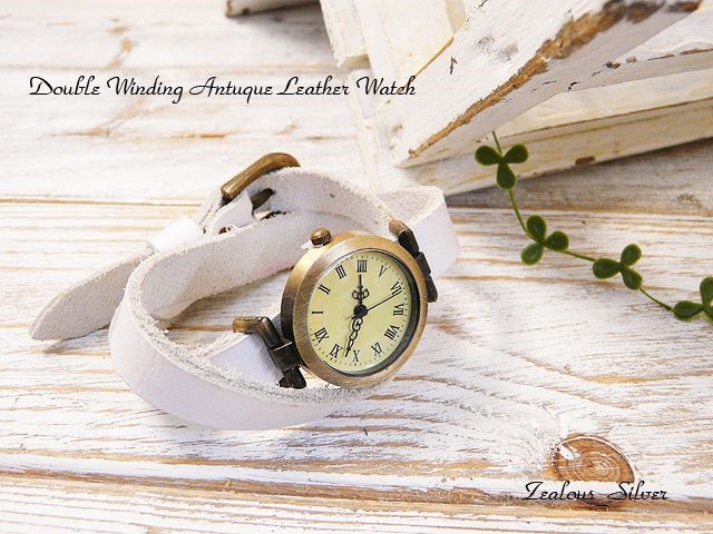 送料無料 2重巻きが可愛い アンティークレザーウォッチlwc06 ホワイト