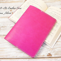 送料無料 レザー文庫本カバー A6ノートカバー lsy-01 手染めピンク