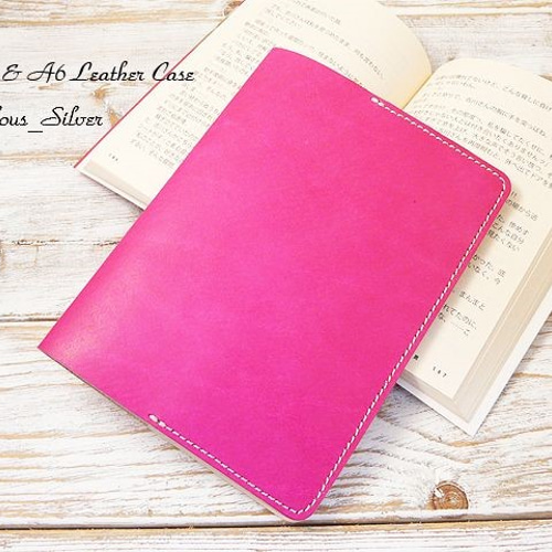 送料無料 レザー文庫本カバー A6ノートカバー lsy-01 手染めピンク