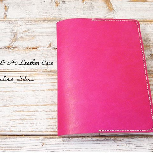 送料無料 レザー文庫本カバー A6ノートカバー lsy-01 手染めピンク