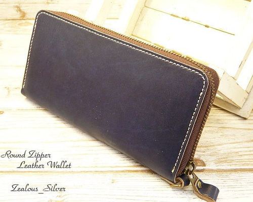 未使用　CYPRIS ラウンドファスナー　長財布　レザー　濃紺　ヌメ革 ラウンドファスナー長財布｜ブライドルレザー＆ルーガショルダー