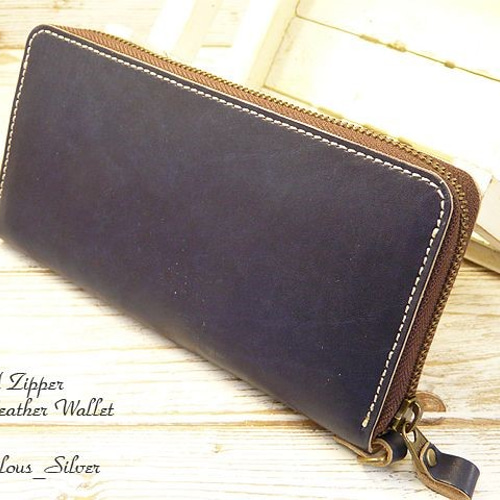手染め・手縫いの長財布【Round Zipper Wallet】