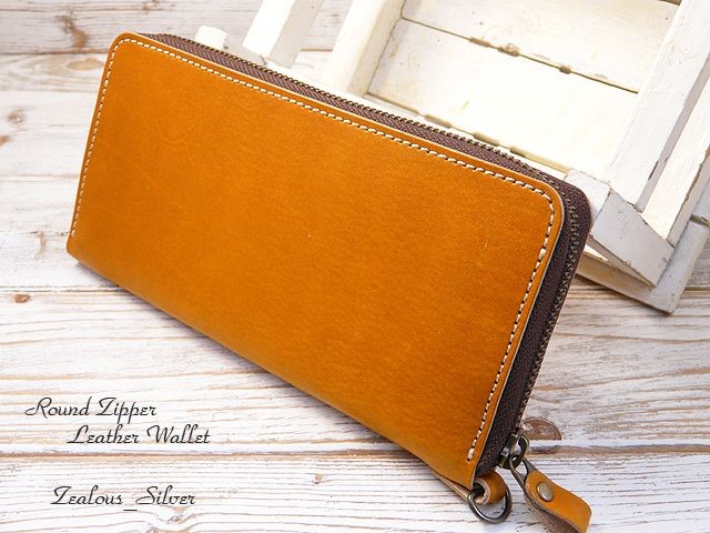 送料無料 ラウンドファスナー 革 長財布 lwt34 手染めキャメル