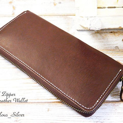 送料無料 ラウンドファスナー 革 長財布 lwt34 手染めDブラウン 長財布