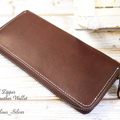 送料無料 ラウンドファスナー 革 長財布 lwt34 手染めDブラウン 長財布