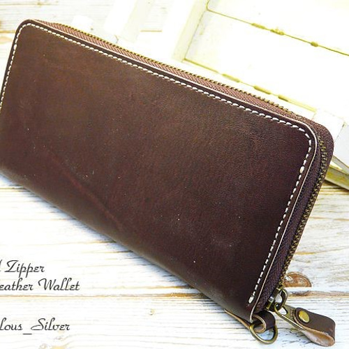 送料無料 ラウンドファスナー 革 長財布 lwt34 手染めDブラウン 長財布