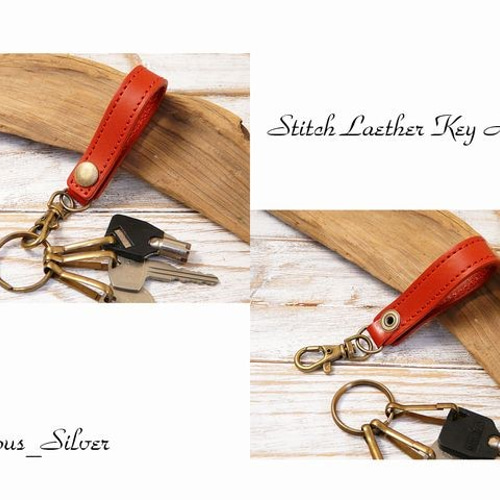 送料無料 ステッチレザーキーホルダー lkh01 レッド