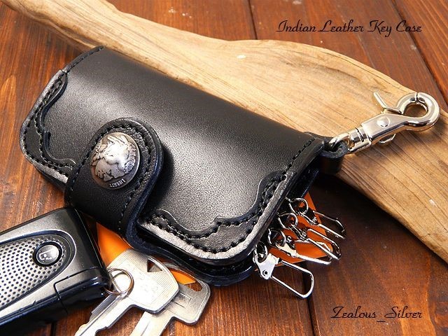 送料無料 カッコ良く!! インディアン コーナー レザーキーケース lkc20 ブラック